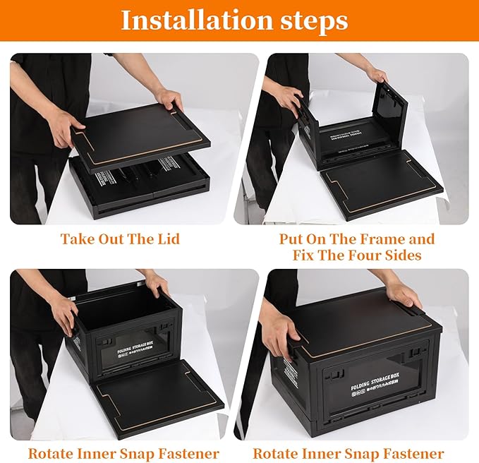 Collapsible Storage Bins with Lids, Portable Foldable Box with 2 Side Doors, Organizing Stackable Storage Cases Large Heavy Duty Utility Crates for Camp Fishing Car RV Office (Extra Large-45L)