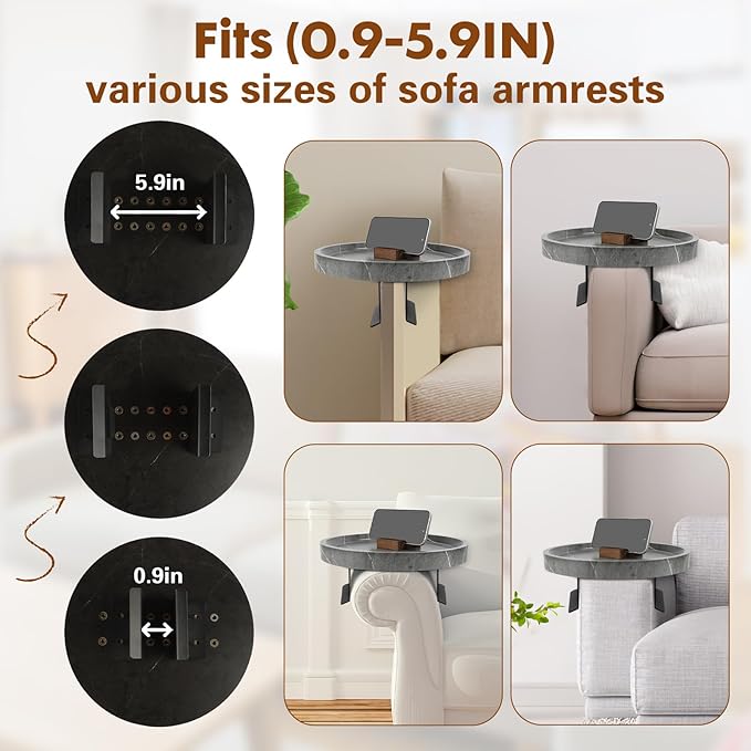 Couch Tray, Adjustable Couch Tray and Detachable Wooden Couch armrest Trays, Multifunctional Clip on armrest Table, with Phone Holder Suitable for Dining, Snacks, Remote Control