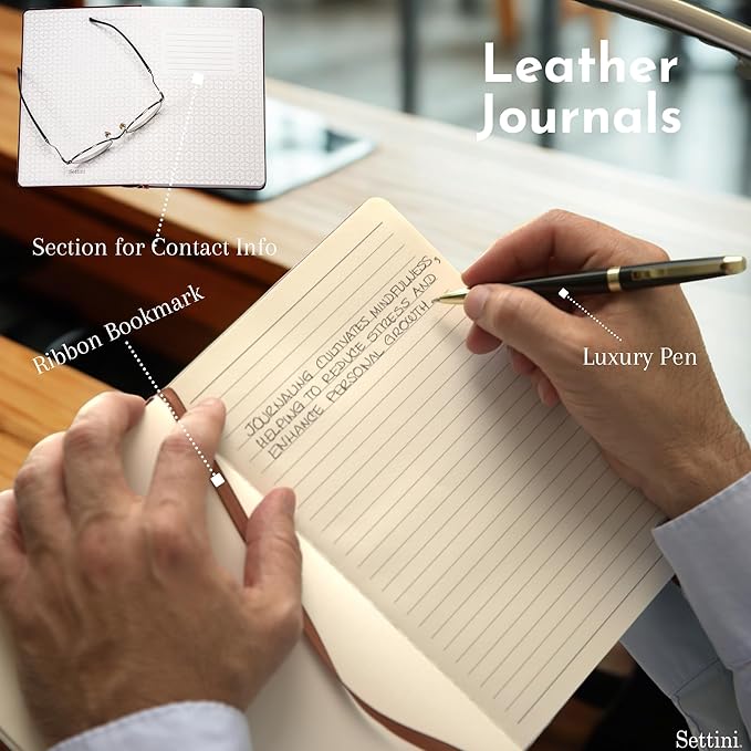 SETTINI® Lined Journal - Flower Journal for Writing Gift Set - Hardcover Vegan Leather, Unique Pen Holder, 192 Pages, 6" x 8.5" - Includes Pen and Gift Box - Birthday Gift