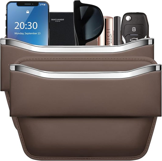 HOLDCY Car Seat Gap Filler Organizer - Leather Console Side Pocket Seat Storage - Stylish and Practical Car Accessories for Cars,SUV,Truck (Brown - 1 Pack)