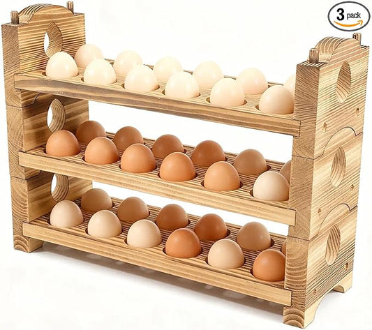 Egg Holder Countertop Farmhouse Decor - Wooden Fresh Eggs Storage for Counter - Pine Wood Egg Organizer Tray Racks