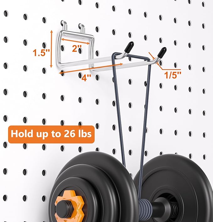 FRIMOONY Heavy Duty Pegboard Hooks 30 Pack, 4 Inch Long, Fitting 1/4 Inch Pegboard Holes, Silver Metal Garage Workshop Shed Organizer