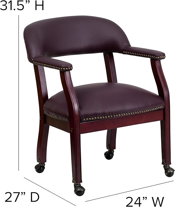 EMMA + OLIVER Burgundy LeatherSoft Conference Chair with Casters