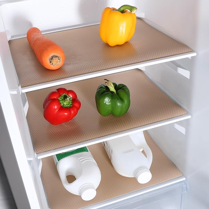 Beige Shelf Liners for Kitchen Cabinets Non Adhesive Drawer Liner for Bathroom Waterproof Refrigerator Liners for Shelves Fridge Plastic Mats Cabinet Cupboard Liner 23.6 x 236.2 Inches
