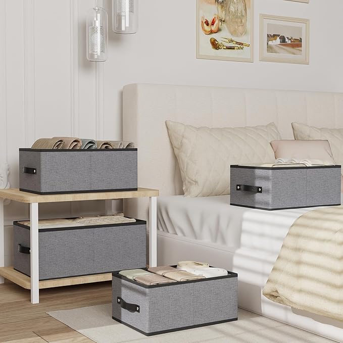 Storage Baskets with Handles, Fabric Drawer Organizers, Storage Bins for Shelves Bedroom Laundry, 18.5 × 11 × 7.9 Inch, Gray, 2-Pack