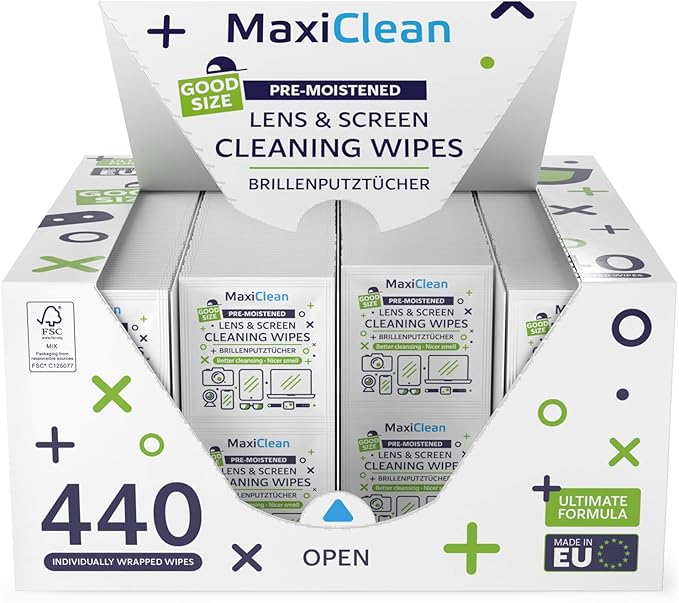 440 Pack Lens Wipes for Eyeglasses Pre-Moistened, Individually Wrapped Streak-Free Cleaning for Glasses & Laptop Screens, Glasses Cleaner Wipe Bulk 5.5 x 4.7 Inch, Sunglasses & Phone Wipe