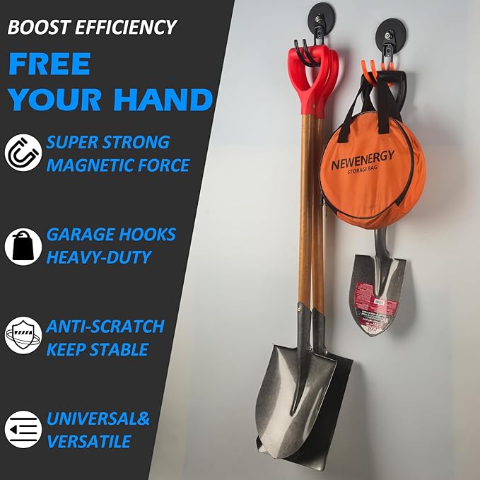 MUTUACTOR New Updated Heavy Duty Magnetic Hooks,40lbs 2-Pack Super Strong Magnetic Hooks for Hanging,Anti-Scratch Garage Magnets J-Hook for Organizing Heavy Impact Drivers Trailer Cord Garden Tools