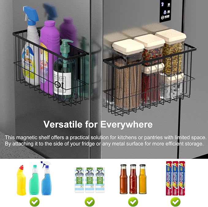 2 Pack Magnetic Wire Storage Baskets, Metal Strong Magnet Hanging Wire Storage Basket Organizer Holder, Magnetic Storage Bin Box Containers for Refrigerator/Whiteboard Classroom/Fridge /Locker