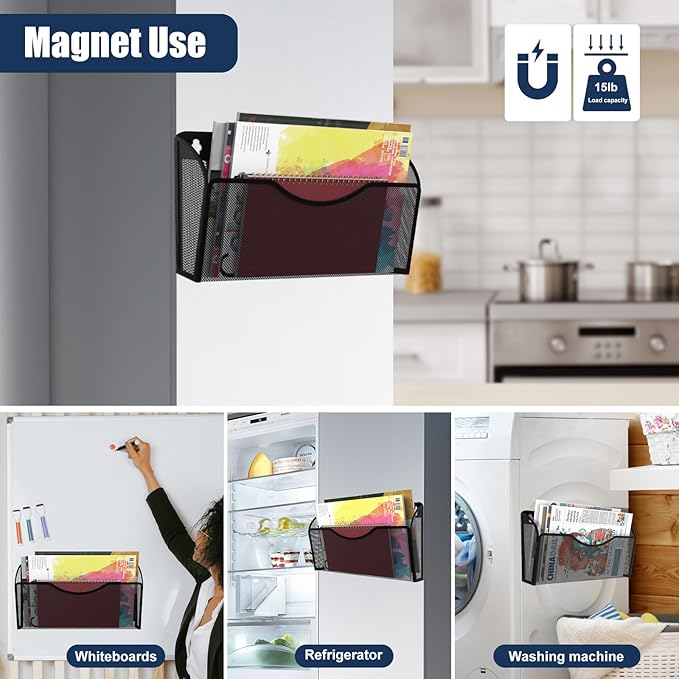 Magnetic File Holder 1 Pockets File Folder Organizer, Office Hanging Magazine Rack for File Cabinets, Magnetic Paper Holder, No Drilling Mail Organizer for Refrigerator, Office