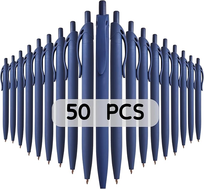 BallPoint Pens, 50 Pack (BLACK Ink),Bulk Pens, Navy Blue Barrel,Click Pens for Office Home and School, Retractable Ballpoint Pens, Medium Point, 1.00MM (Navy Blue)