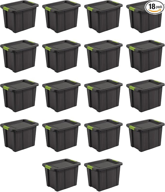 Sterilite 18-Pack Storage Bins with Lids, Heavy Duty Totes, Tuff1, 18 Gallon, Flat Gray