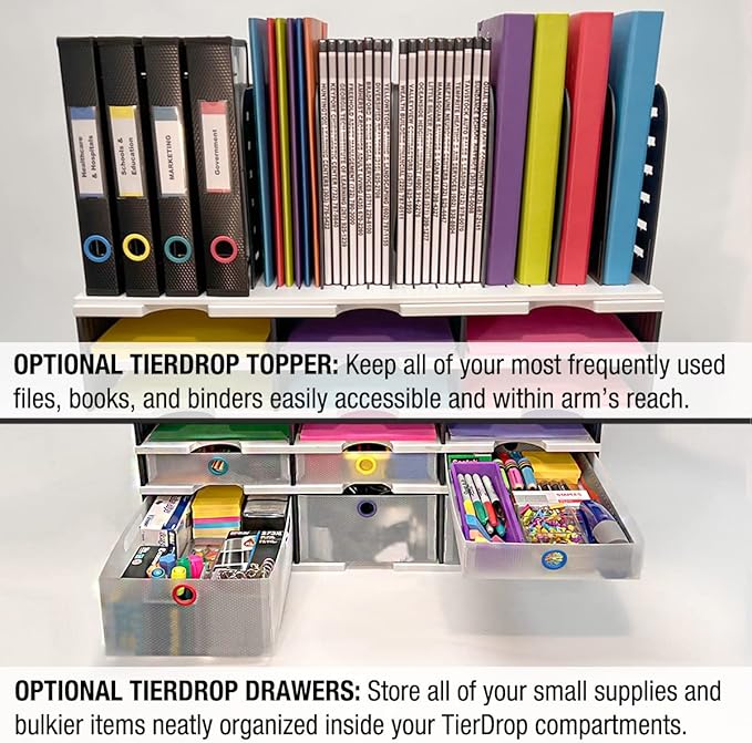 Ultimate Office TierDrop Desktop Organizer Document, Forms, Mail, and Classroom Sorter. 12 Letter Size Compartments with Optional Add-On Tiers for Easy Expansion - Gray w/Black