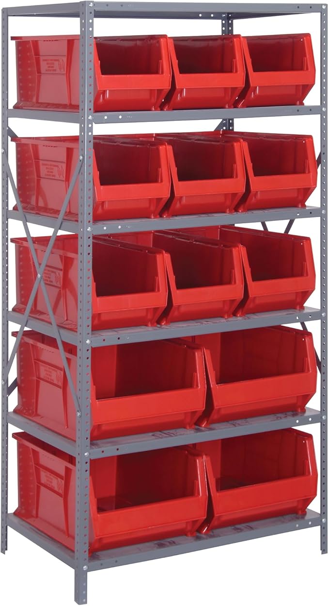 Quantum Storage Systems Wire Shelving Unit W/13 RED Bins