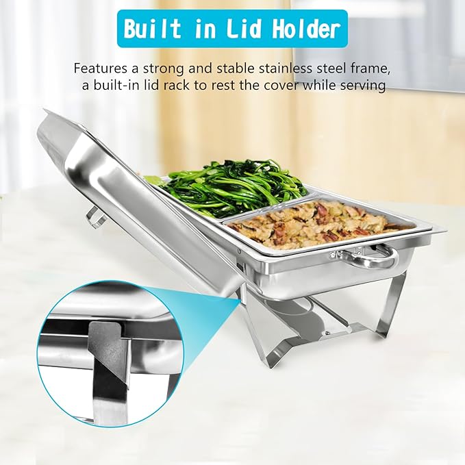 Chafing Dish for Buffet, 2 Pack Stainless Steel Chafing Servers Food Warmer Set with 8QT Half Size Food Pan for Kitchen Party Banquet Dining