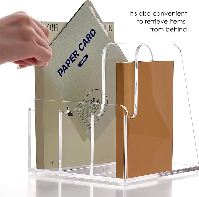 SANRUI Desk Organizer Clear Acrylic Desk Magazine File Holder with 3 Vertical Sections Magazine Rack File Organizer for Office, Home, School