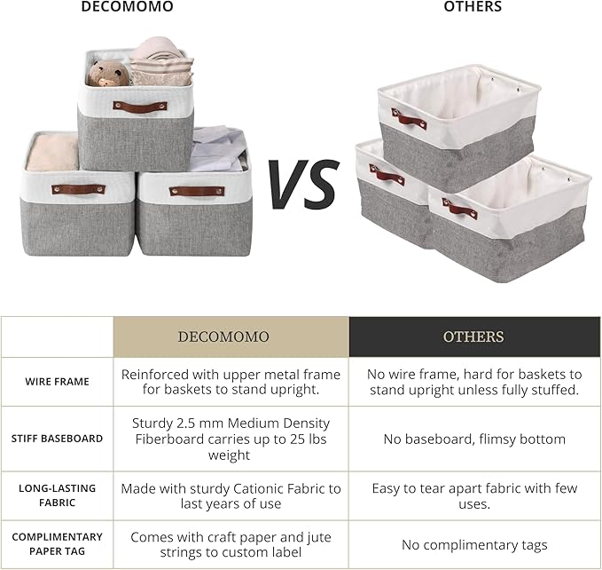 DECOMOMO Storage Baskets for Shelves - Fabric Storage Bins, Linen Closet Organizers and Storage (Grey & White, XL - 4 Pack)