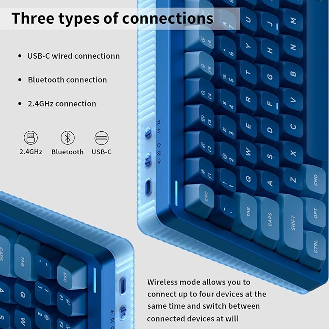 nuphy Halo96 V2 Wireless Keyboard,Gasket Structure,96% Hot Swappable Gaming Keyboard, 99 Kyes RGB Backlit Mechanical Keyboard, Support QMK/VIA,Bluetooth/USB-C/2.4GHz-Blue,Mint Switches (37gf)
