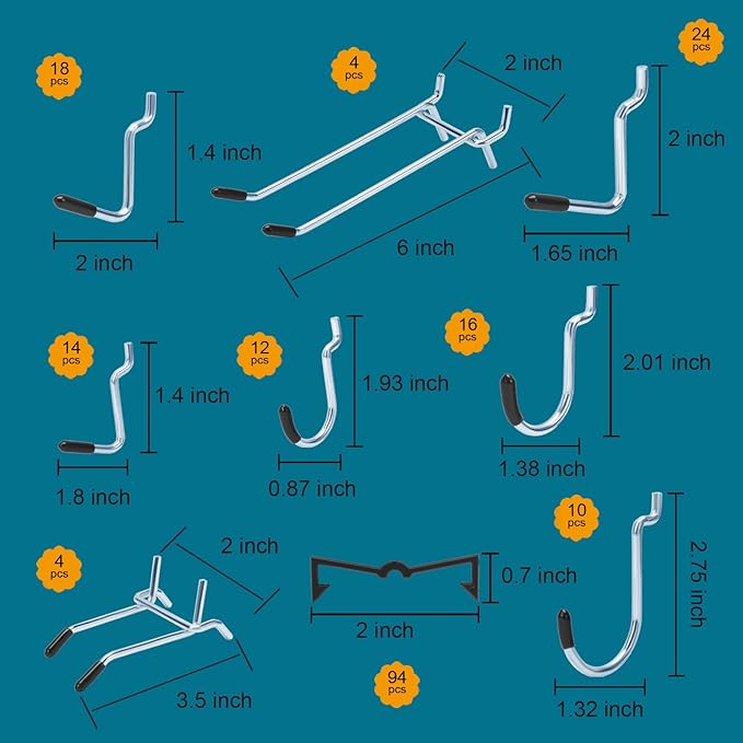 248PCS Pegboard Accessories Organizer Kit,1/8 and 1/4 inch Pegboard Hooks Assortment, Pegboard Bins, Metal Hooks for Hanging Storage (Transparent)