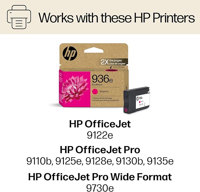HP 936e EvoMore High Yield Magenta Ink Cartridge | Works OfficeJet 9120 Series, OfficeJet Pro 9100 Series, OfficeJet Pro Wide Format 9700 Series | Carbon Neutral | 4S6V4LN
