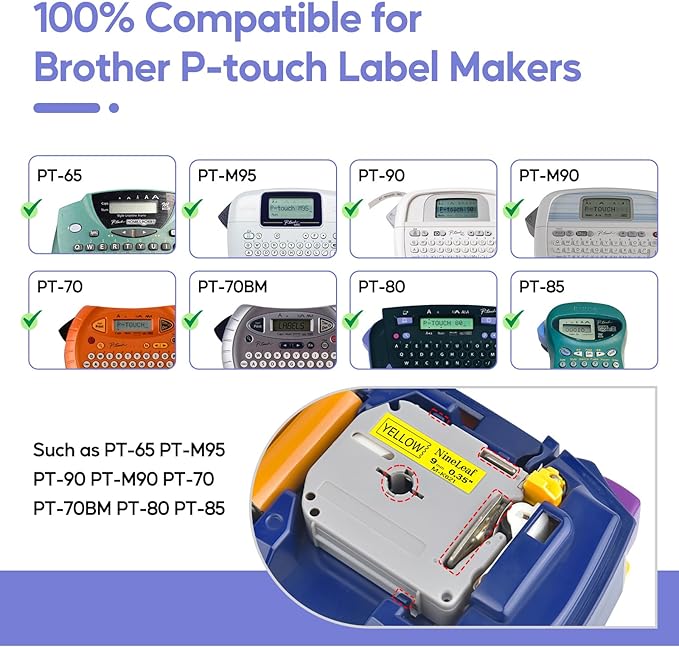 NineLeaf 4 Pack Compatible for Brother P-Touch M Label Tape MK621 M-K621 M621 Black on Yellow 3/8" (9mm) x 26.2ft (8m) Labeling Refill Cartridge Work in PT-45M PT-65 PT-70 PT-80 PT-M95 Label Maker