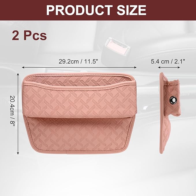 HARFINGTON 2pcs Car Seat Gap Filler Organizer 11.5 x 8 x 2.1 Inch Leather Universal Car Organizer Storage Box Between Seat and Console for Phone Sunglasses Keys, Pink