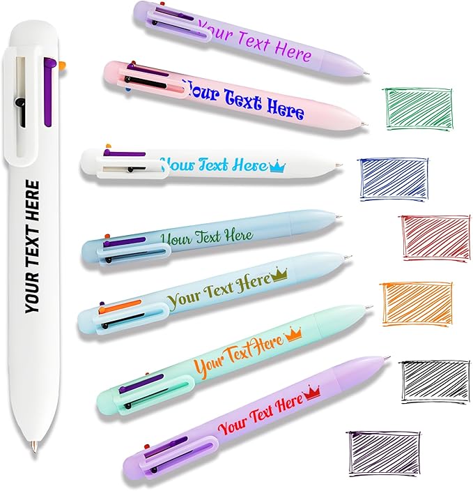 Custom 6-In-1 Multicolor Ballpoint Pen 0.5mm Tip Personalized Pens with Text Logo Name Printed Customized Pens Gift for Businesses School Office Employee Exhibition, 35PCS