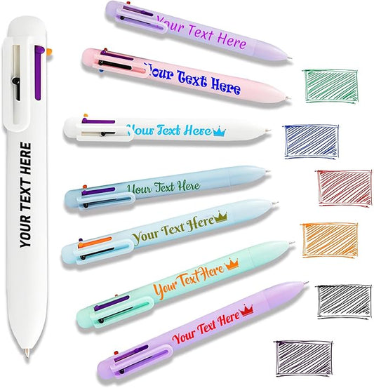 Custom 6-In-1 Multicolor Ballpoint Pen 0.5mm Tip Personalized Pens with Text Logo Name Printed Customized Pens Gift for Businesses School Office Employee Exhibition, 35PCS