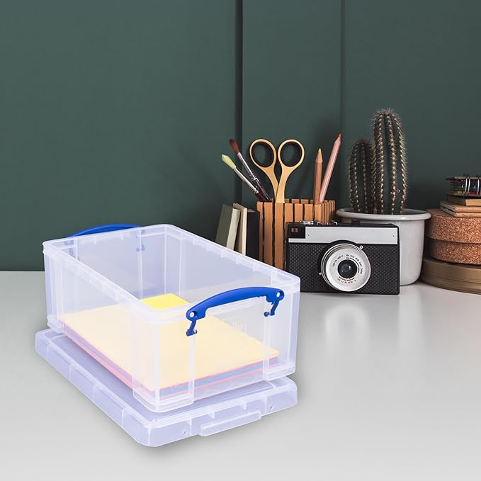 Really Useful Box 9 Liter Plastic Stackable Storage Container with Snap Lid & Built-in Clip Lock Handles for Home or Office Organization, Clear