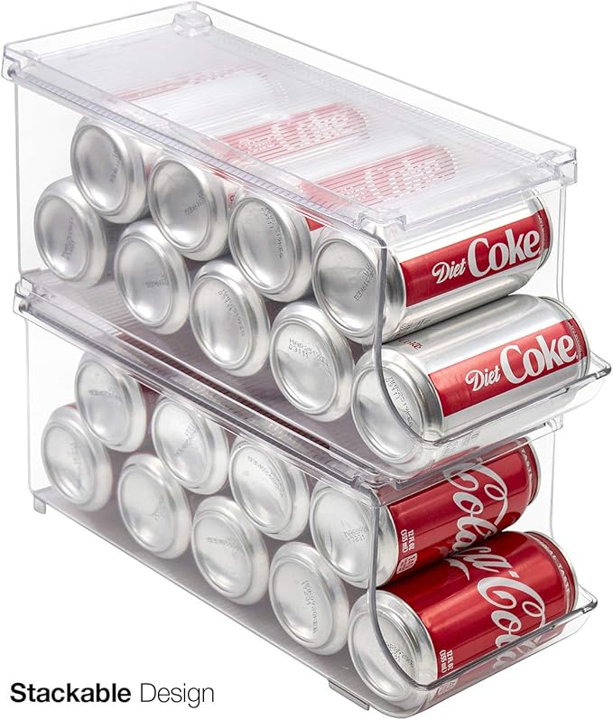 Sorbus Soda Can Organizer for Refrigerator - Stackable Holder Dispenser With Lid for Fridge, Pantry, Freezer - Holds 9 Cans Each, BPA-Free, Clear Design, Drink Organizer (2-Pack)