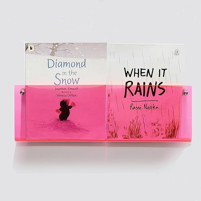 ROYALITA 2-Pack Acrylic Magazine Holder Brochure Holder, 17" Record Holder Magazine Rack, Fashion Hanging Bookshelf Literature Storage Rack for Waiting Room, Living Room, Office, Pink 17 Inch