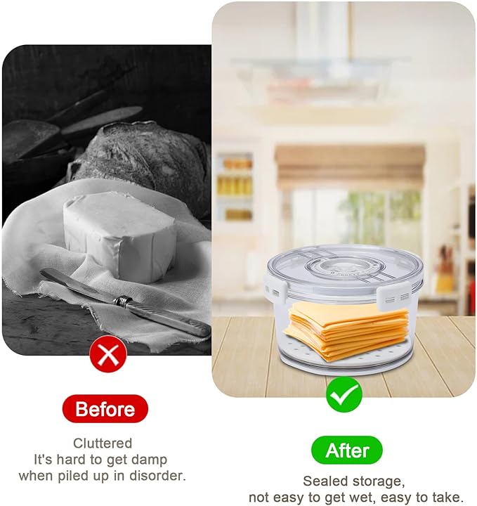 Cheese Container for Refrigerator,Cheese Keeper with Airtight Lid and Time Recording,Cream Block Shredded Cheeses Storage Box,Sliced,Grated,circle Cheddar Cheeses Box for Fridge,kitchen