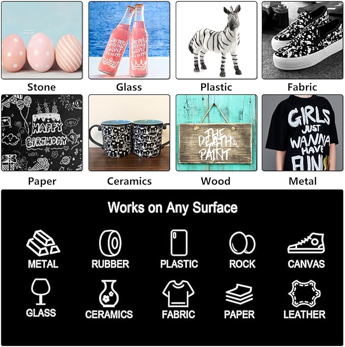 Paint Markers Paint Pens - 2 Pack Dual Tip Acrylic Permanent Marker (0.7mm & 3mm), Non-Toxic, Water-Based for Art Painting, Stone, Ceramic, Glass, Wood, Fabric, Metal, DIY Crafts (Black)