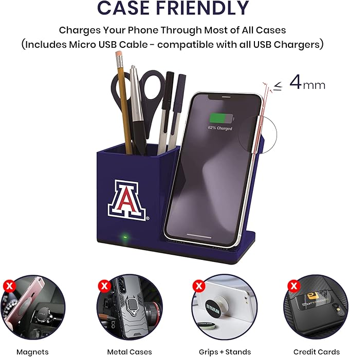 SOAR NCAA Unisex Cell Phone Wireless Charging Stand and Desktop Organizer