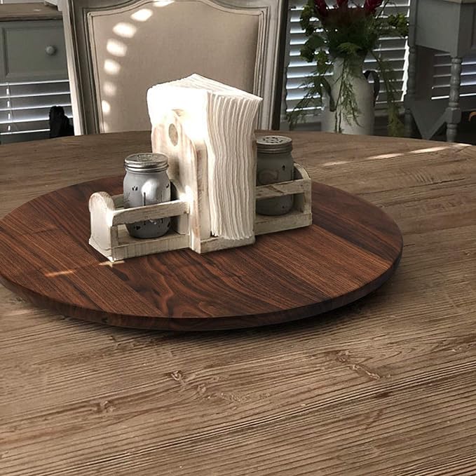 18 Inches Black Walnut Wood Lazy Susan, Solid Wooden Round Kitchen Turntable Rotating Tray