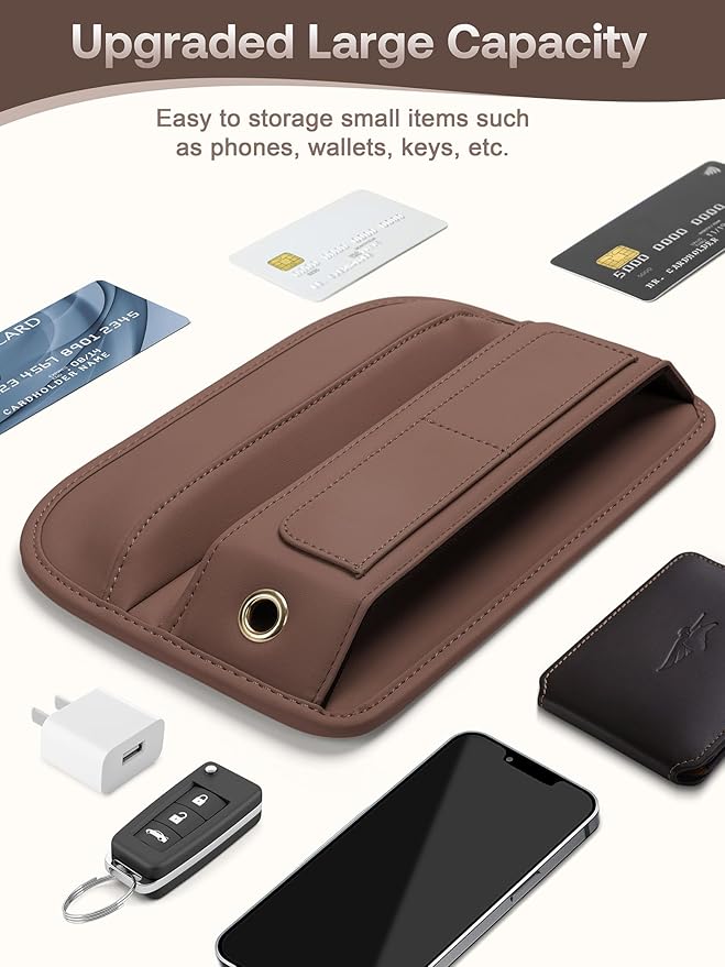 Premium Leather Car Seat Gap Filler Organizer, Universal Fit Accessories for Women/Men Interior, Center Console Organizer with Card Slots for Car, SUV, Truck (Brown, 1 Pack)