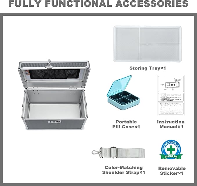 Storage Lock Box with Combination code, Lockable Medicine Storage Case, Empty First Aid Box, Security Lock Box, Multipurpose Lockbox for Home and Outdoor Use (Gray, Large)