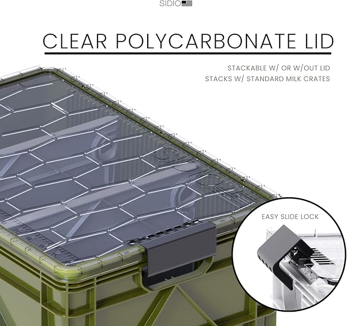 SIDIO Crate Pro Pack - 2 Full-Size & 1 Half-Size Heavy Duty Stackable Storage Bins, Totes and Containers with Lids and Dividers - Durable Plastic Organizer for Home, Office, Garage, and Outdoor Use