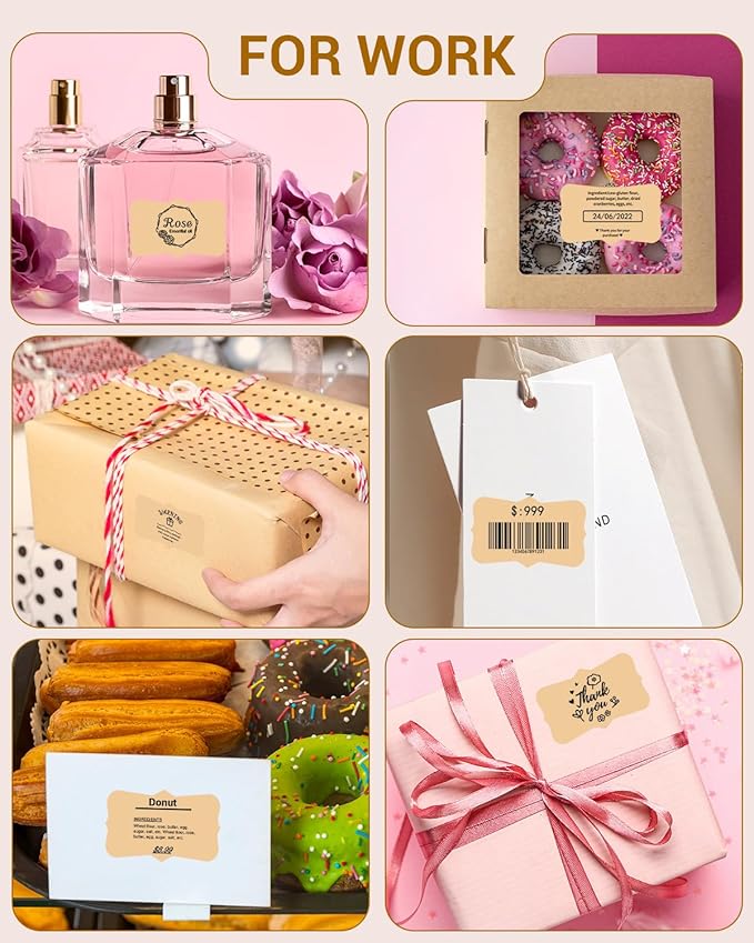 Phomemo Brown Thermal Labels for Shipping Label Printer for Small Business Supplies - 3" x 2" / 500 Brown Labels/Roll, Commercial Grade Round Stickers Roll for Custom Stickers Personalized & Business