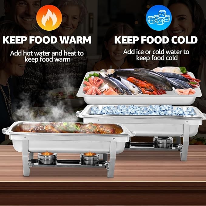 6 pack Chafing Dishes for Buffet of Stainless Steel Food Warmers 9 QT Chafers and Buffet Warmers Sets Commercial Catering Chafers, 12 Pans（full size+ 1/2 size+ 1/3 size)