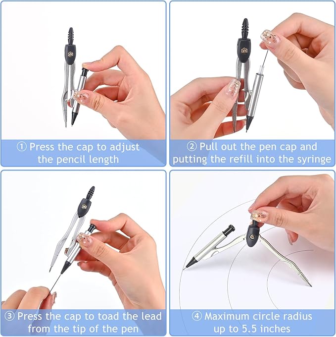 6 Pcs Metal Geometry Set, Math Geometry Kit, Metal Ruler Set and Compass Geometry Tool, Rulers Protractor and Compass Set for Student School and Drawings Supplies (Purple)