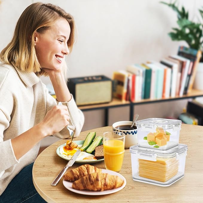 Cheese Container for Refrigerator,2 Pack Cheese Keeper with Airtight Lid and Time Recording,Cream Block Shredded Cheeses Storage Box,Sliced,Grated,Cheddar Cheeses Box Keeper for Fridge,kitchen