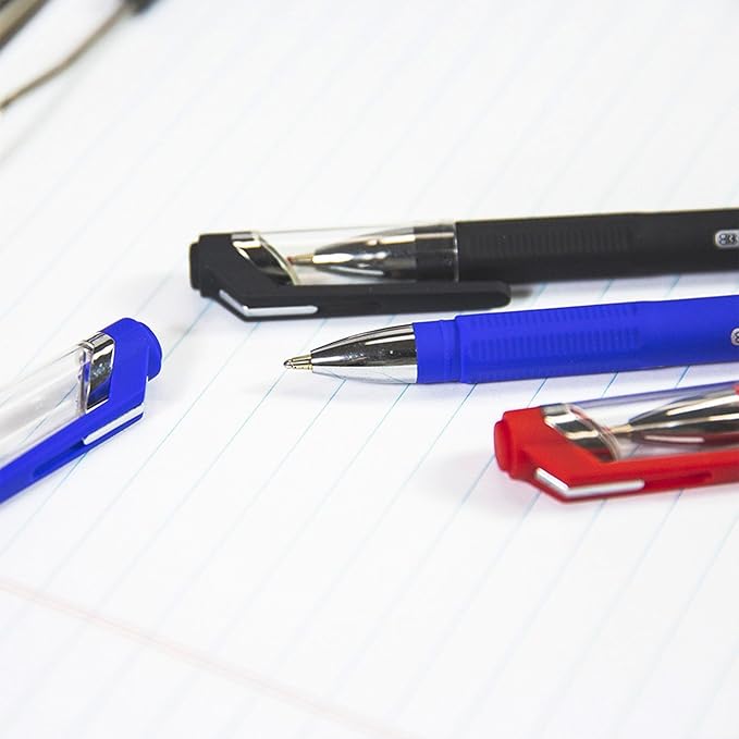 BAZIC Oil Gel Ink Pen, GR8 Assorted Colors w/Rubberized Barrel, 0.7 mm Medium Point Smooth Writing, for Office School (3/Pack), 24-Pack