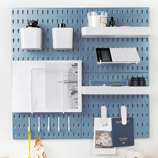 22"x22" Pegboard Combination Kit Wall Organizer Kit - 4 Panels & 14 Hooks for Kitchen, Bedroom, Office, Bathroom Storage