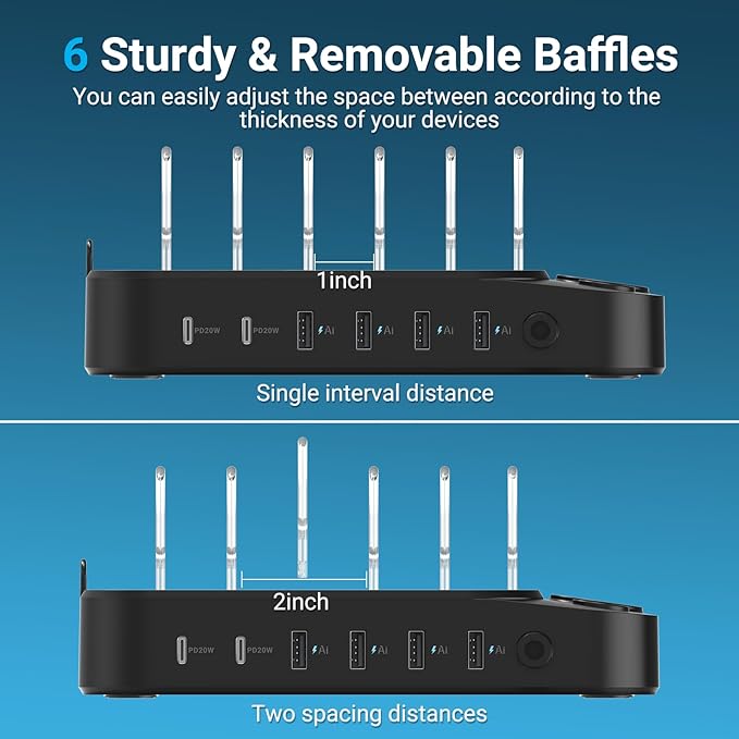 Catlyn Charging Station for Multiple Devices, 8 Port Charger Stations with 6 Mixed Charger Cables Organizer Dock,Compatible for Cell Phone,Tablet, Kindle, iPhone iPad for Family Home Office（Black）