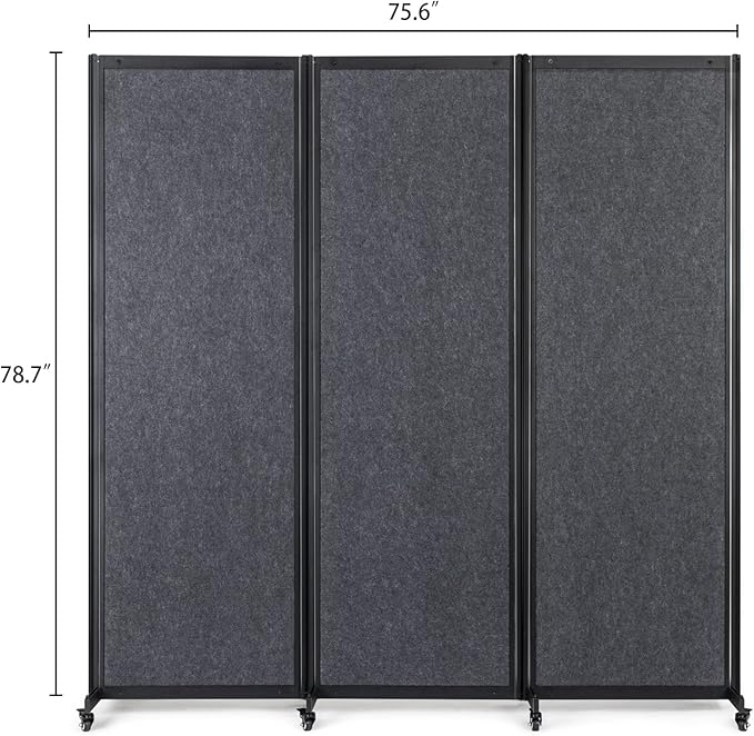 Room Partition,Office Divider,Portable Commercial Screen Dividers,Privacy Partition Separator,Classroom School Dividers,6'4"W x 6'7"H,3 Panel,Grey