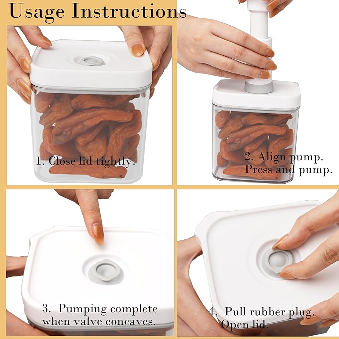 Vacuum Sealed Food Storage Containers with Pump – Airtight, Keeps Food Fresh, Prevents Bacteria – Ideal for Grains, Coffee, Snacks & dog food storage container(4-Piece Set)