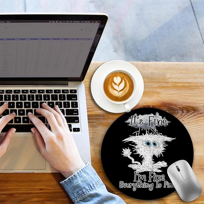 Cat Mouse Pad, Funny Black Small Round Mouse Pads for Desk, Mini Travel Mousepad for Work Wireless Computer Laptop, Office Desk Accessories, 8.6 x 8.6 inch