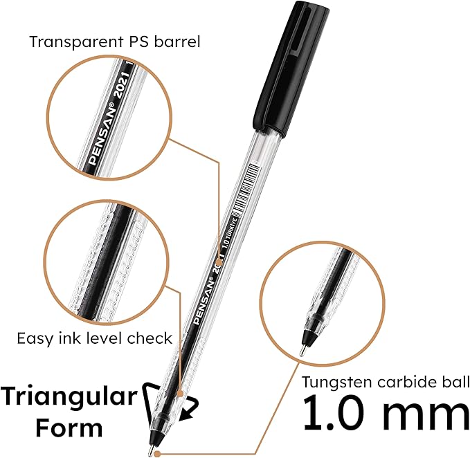 Black Ballpoint Pens,1.0 mm Medium Point, Black Pens, Ergonomic Triangle Grip, Smooth Writing, 150-Count Pack of Bulk Pens