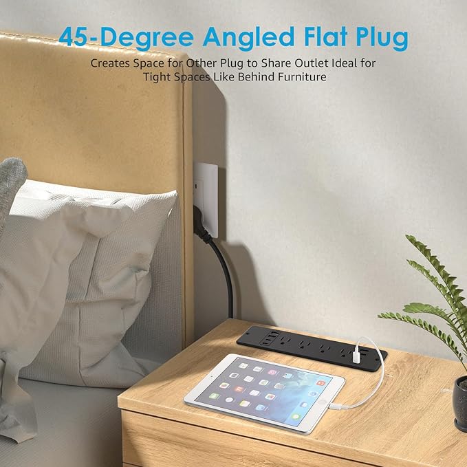 HHSOET 8 Outlet Recessed Power Strip, 30W Fast Charging Furniture Power Outlet USB C, Flush Mount Surge Protection Socket with 4 USB-A and 4 USB-C, 6ft Power Cord. (Black)