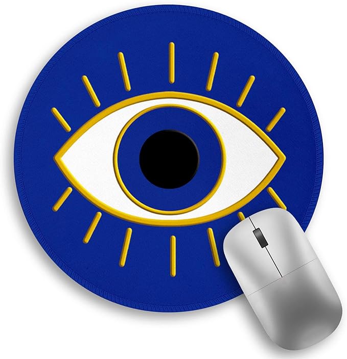 Evil Eye Lucky Round Mouse Pad, Small Mouse Pad with Non-Slip Rubber Base, Stitched Edge Mousepad for Desk Wireless Mouse, Gaming Mouse Mat for Computer Laptop Home Office Women Men, 8.6 x 8.6 Inch